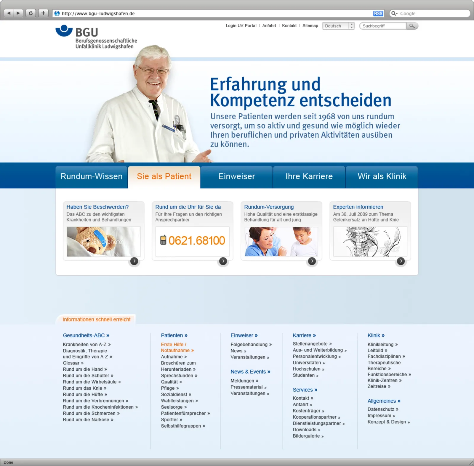 Screenshot der Website BG Klinik Ludwigshafen