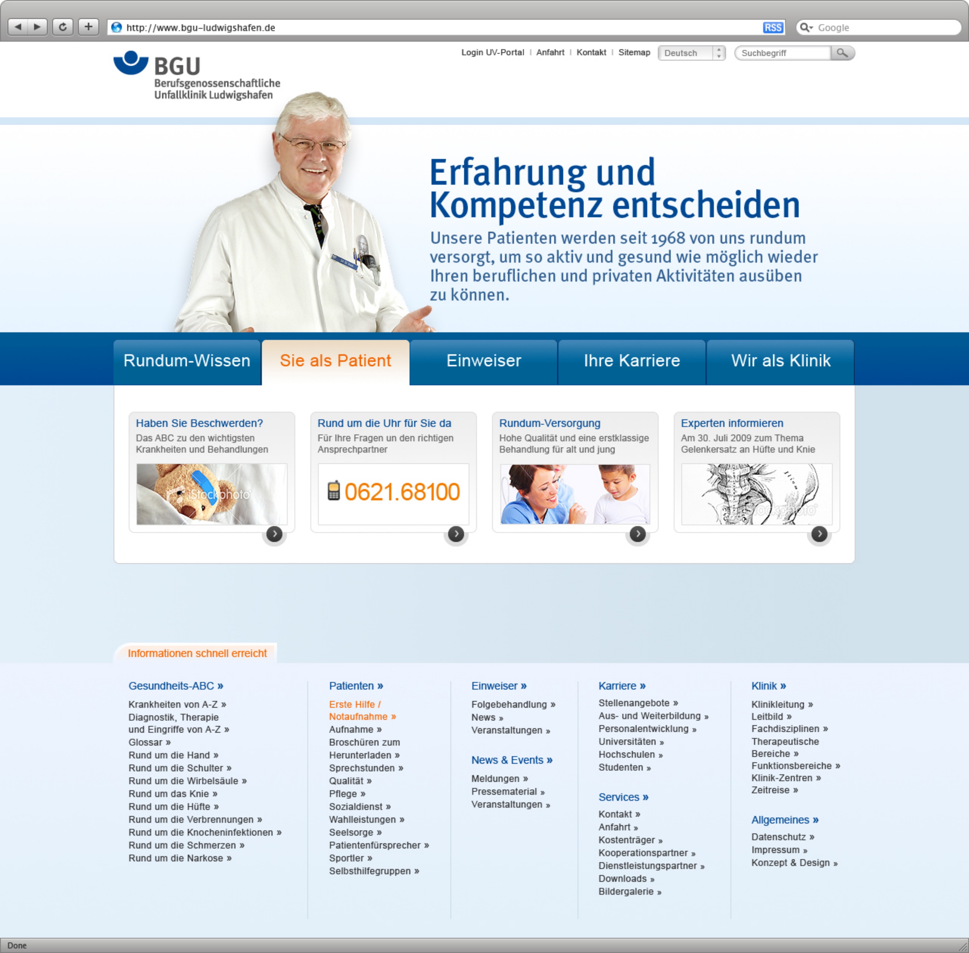 Screenshot der Website BG Klinik Ludwigshafen