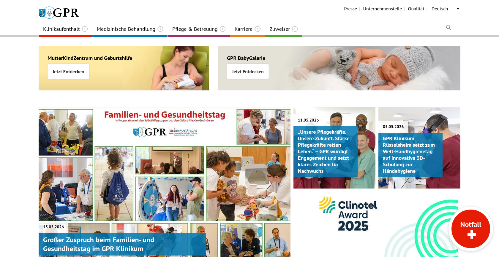 Screenshot der Website GPR Klinikum Rüsselsheim