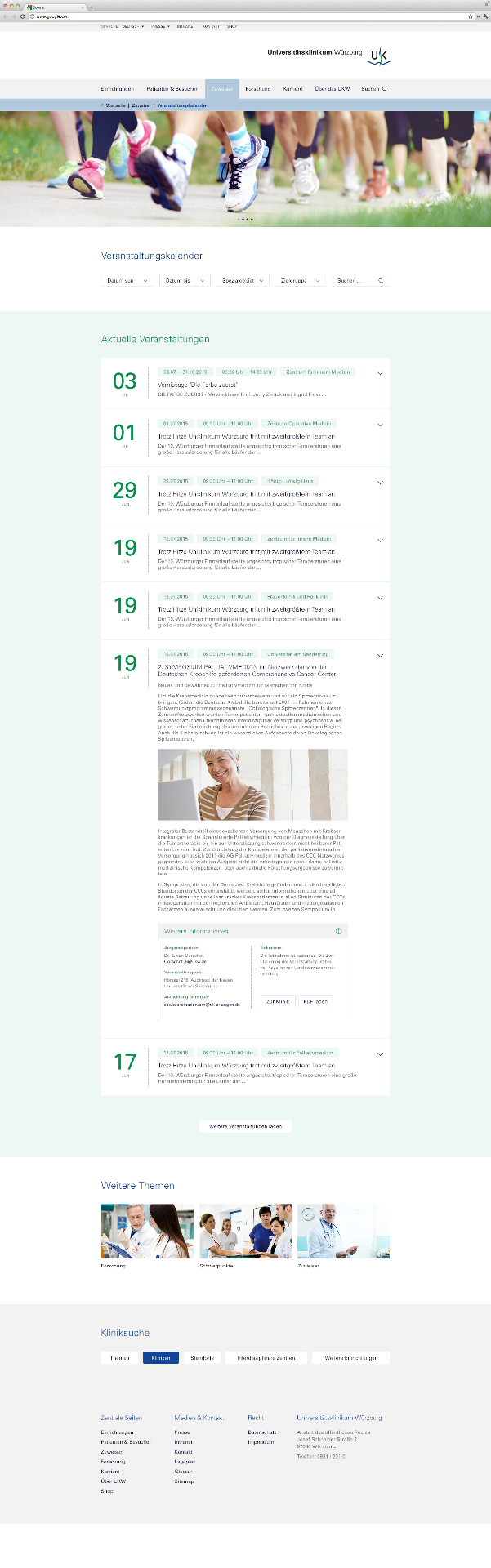 Screenshot der Website Universitätsklinikum Würzburg